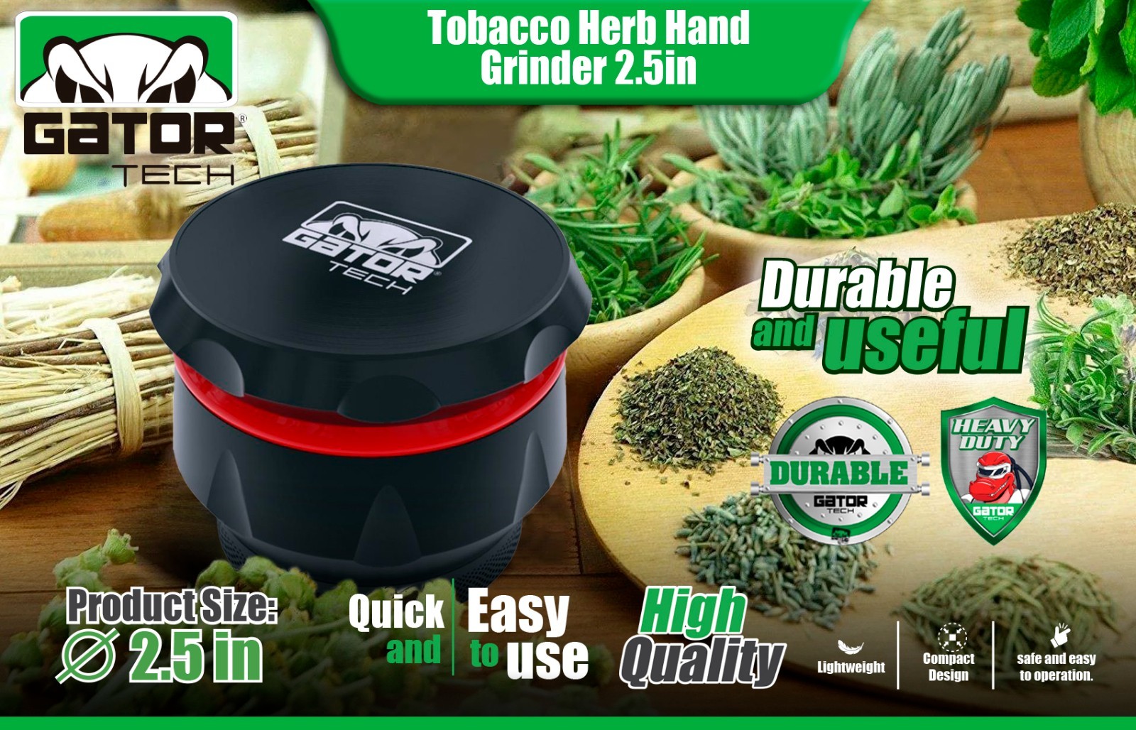 Tobacco Herb Grinder Spice Herbal Metal Crusher 2.5” Large Hand Handle Muller