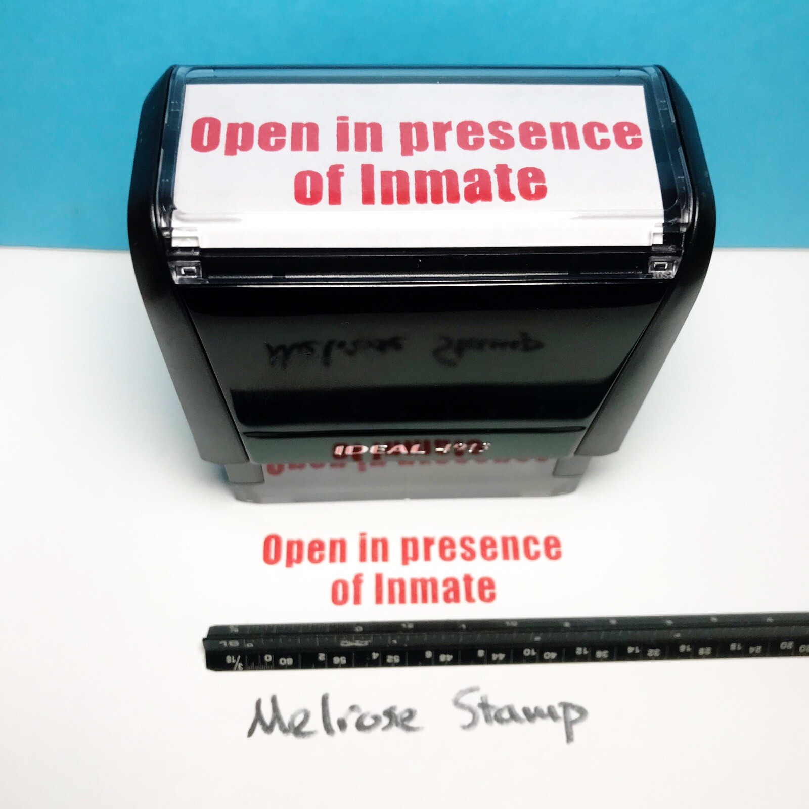 Open In Presence Of Inmate Rubber Stamp Red Ink Self Inking Ideal 4913