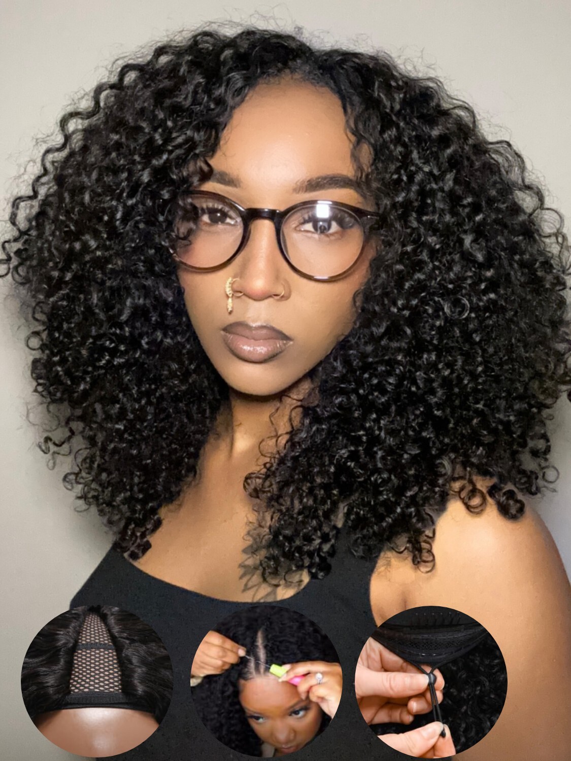 UNice Brazilian Curly V Part Human Hair Wig with Drawstring Glueless Wear Go Wig