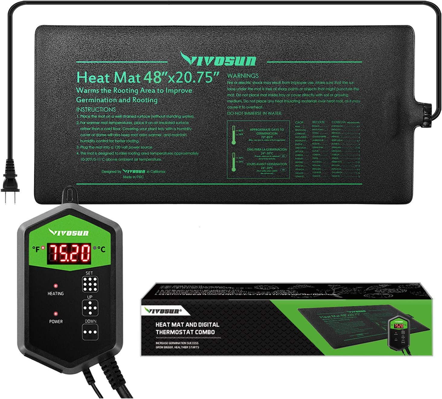 VIVOSUN 48”x20.75"Seedling Heat Mat with Thermostat Warmer Heating Pad for Plant