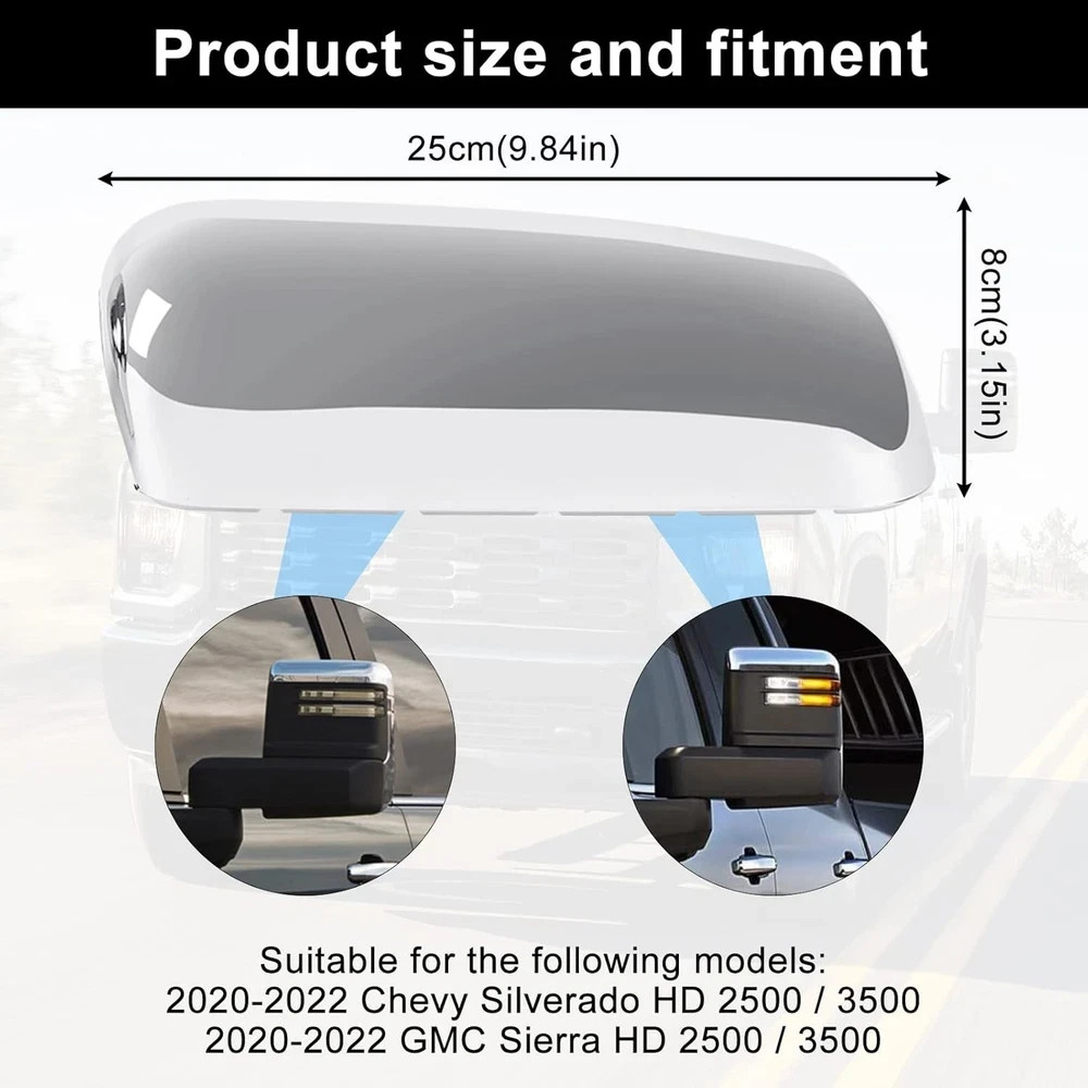 Tow Mirror Caps Replacement for 2020 2021 2022 2023 2024 2500HD 3500HD Chrome