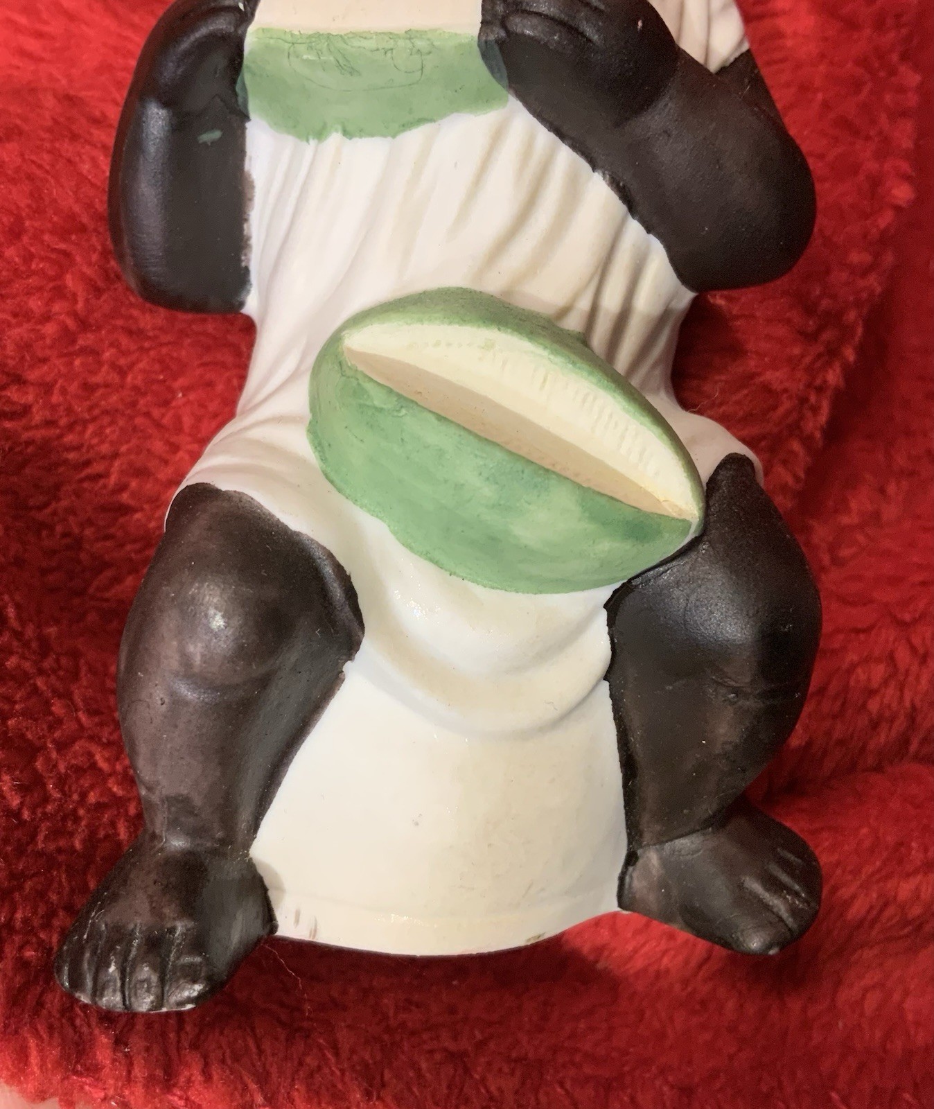 Vintage African American Folk Art Figurine Boy eating a melon