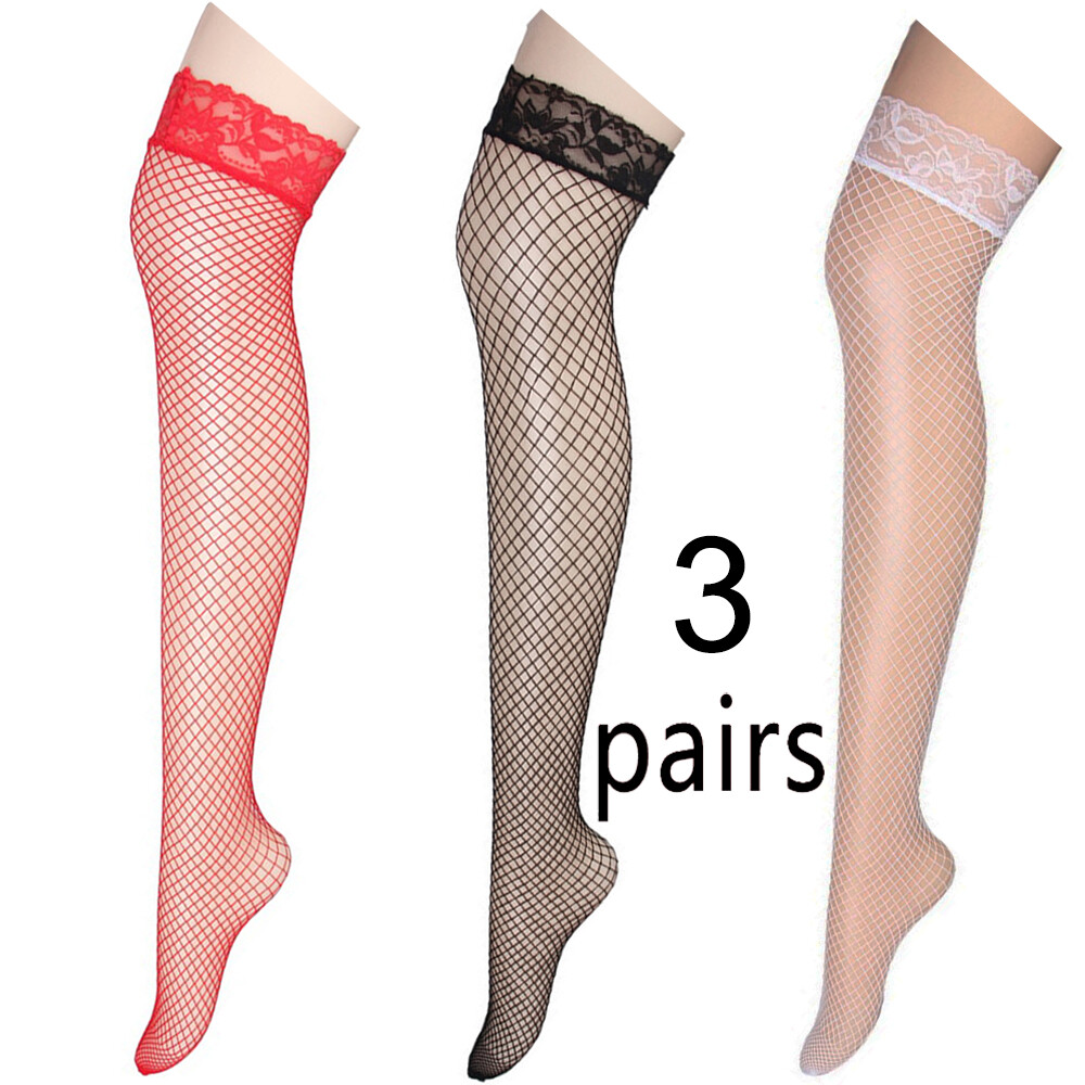 Lady's 3 Pairs Stockings Thigh High Socks Lace Fishnet Hot Fashion Sexy Hosiery