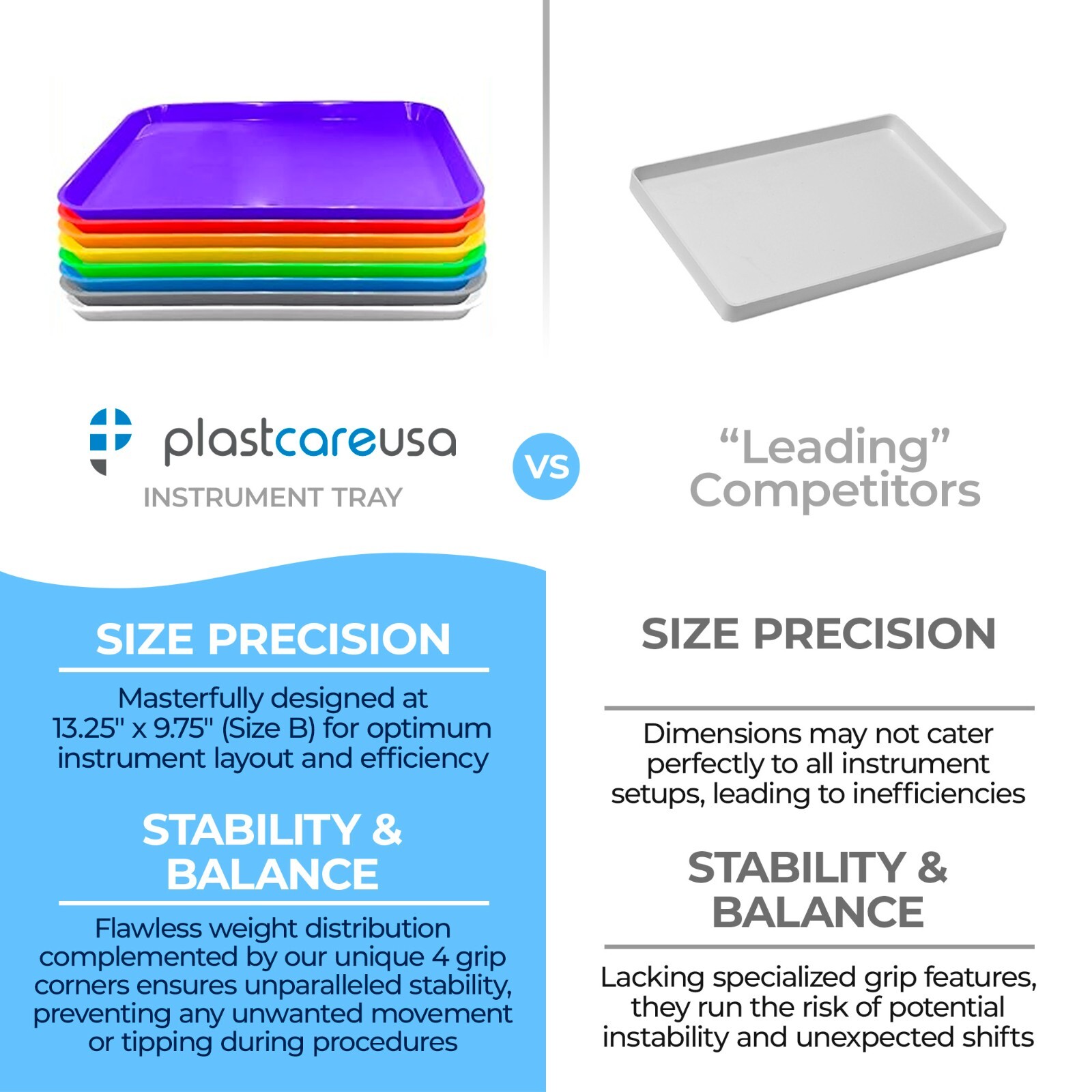 Black Dental Plastic Instrument Tray, Size B Autoclavable Medical 13.25" x 9.75"