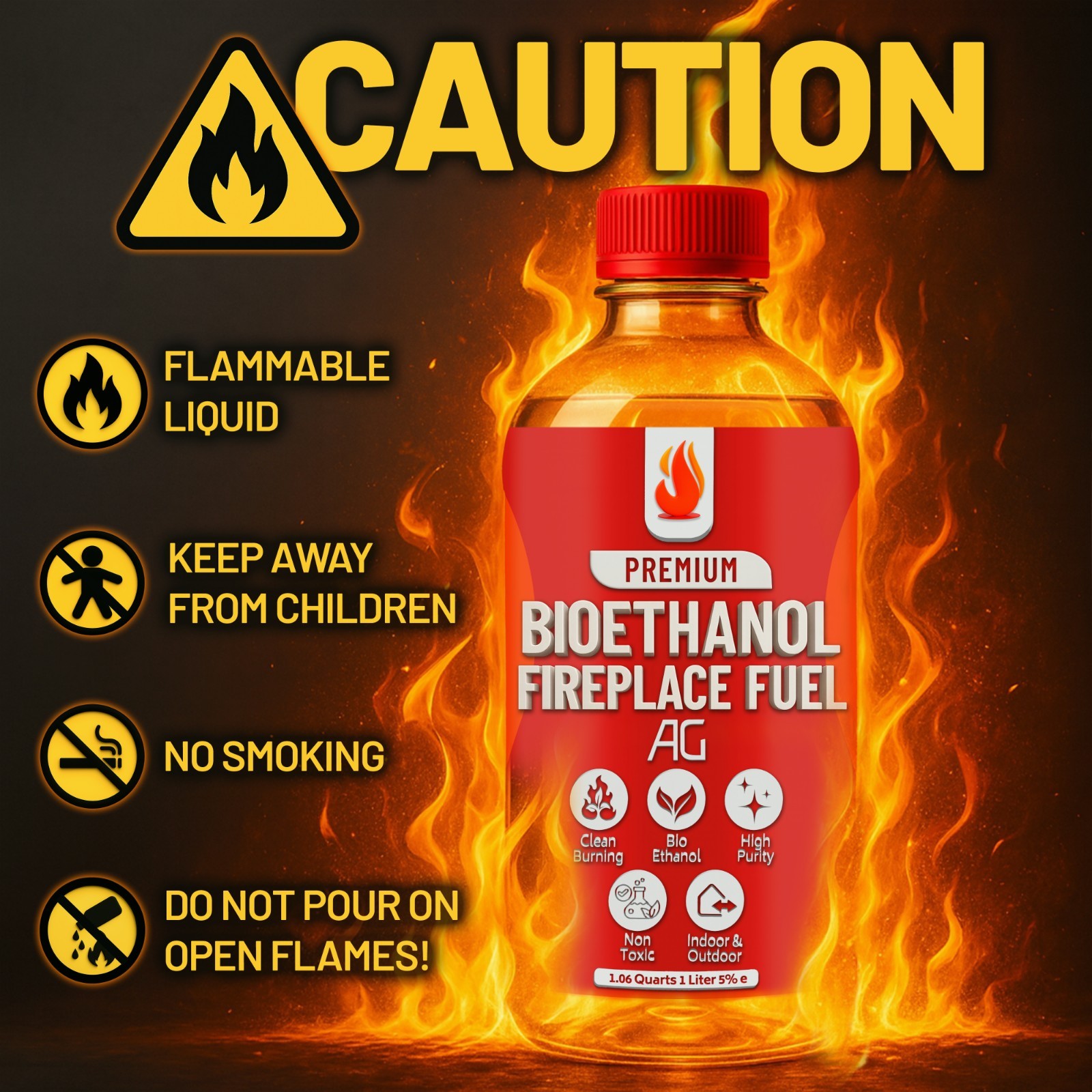 Premium Bio Ethanol Fireplace Fuel (3X 1 L) For Tabletop Fires, Stoves,Versatile