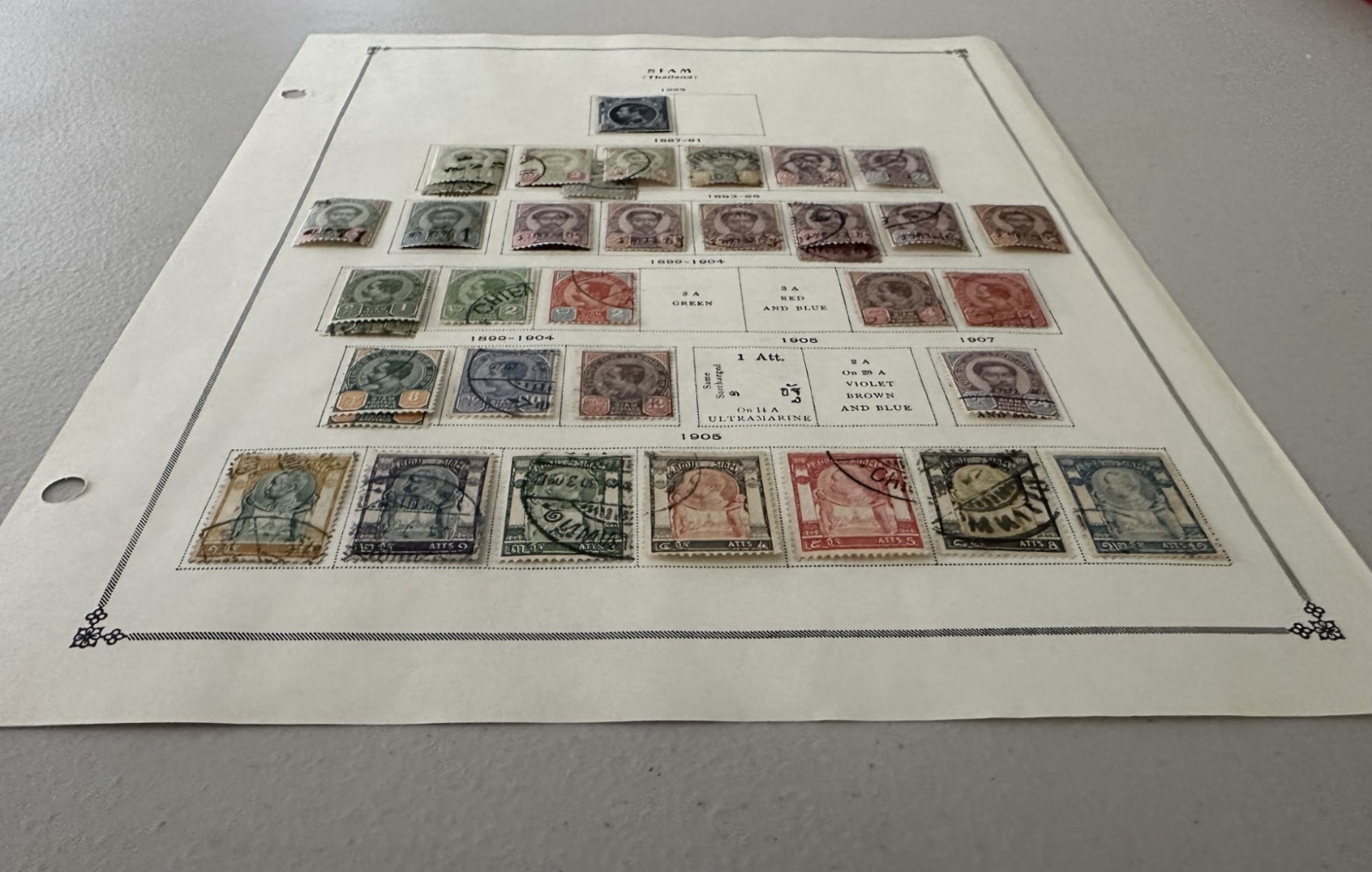 Siam (Thailand) Classic Stamps 1883–1920 Early Issues, Single Album Page 2 Sides