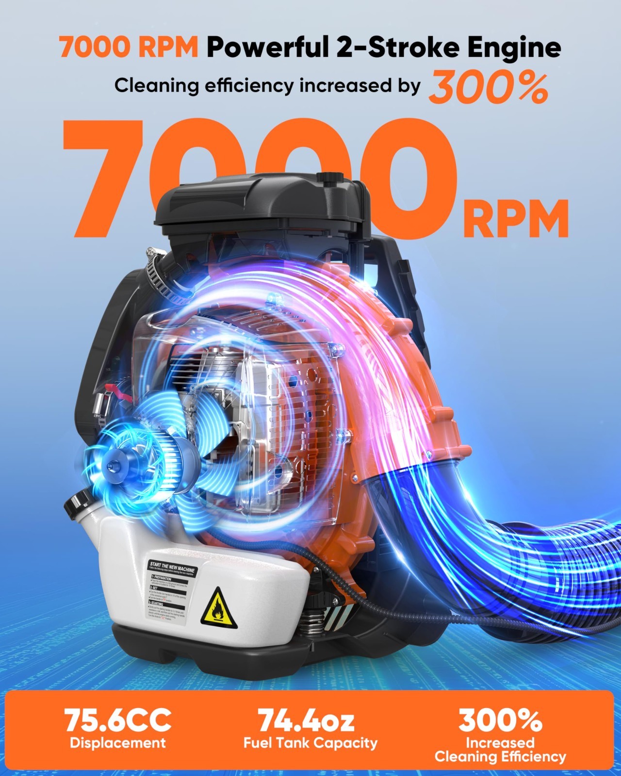 Commercial Gas Leaf Blower Backpack Gas-power Backpack Lawn Grass Blower 75.6CC