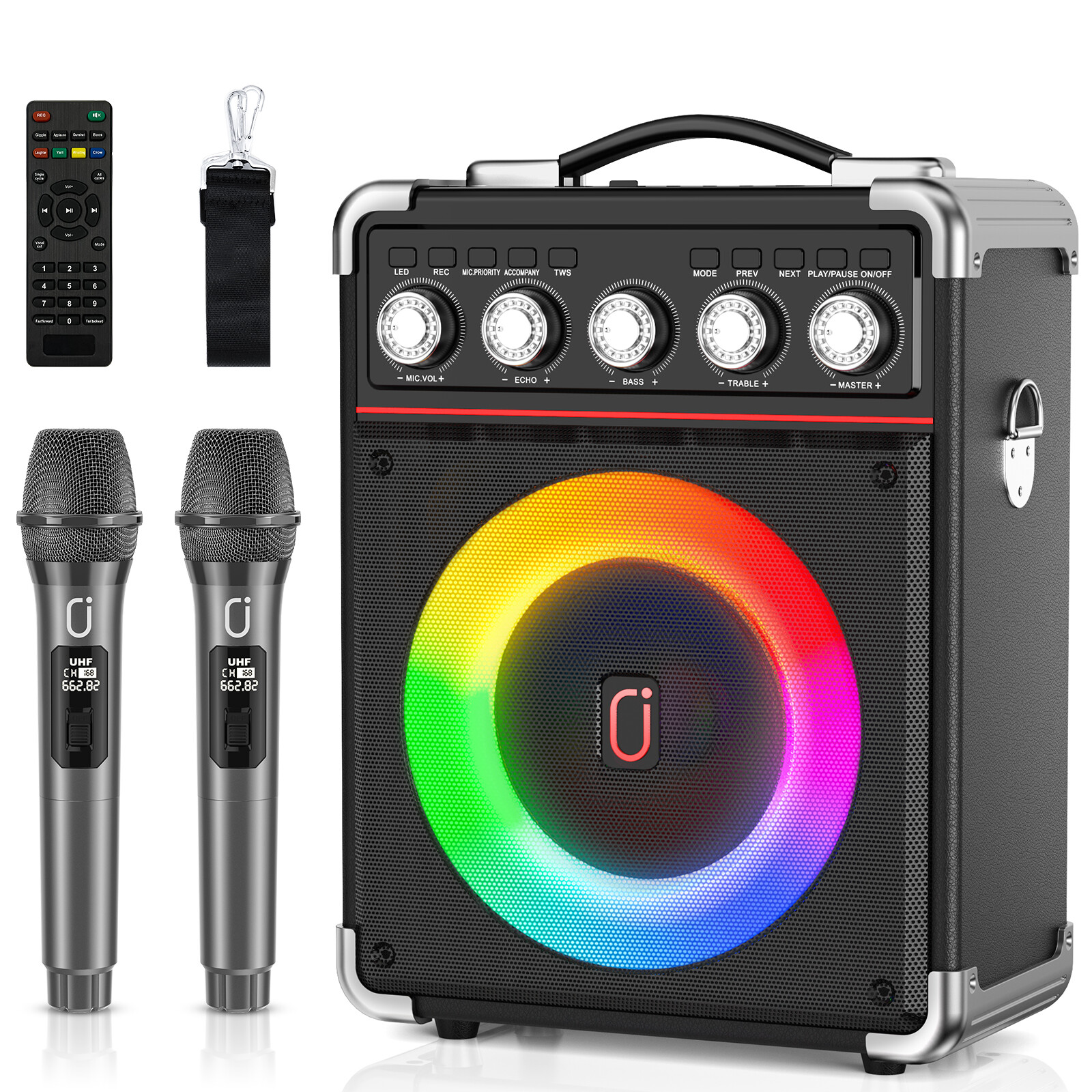 JYX TX05 Karaoke Machine with 2 Wireless Microphones & Remote Control, Speaker