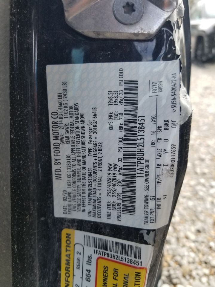 20 FORD MUSTANG ECOBOOST DECKLID/TRUNK/HATCH BLACK G1