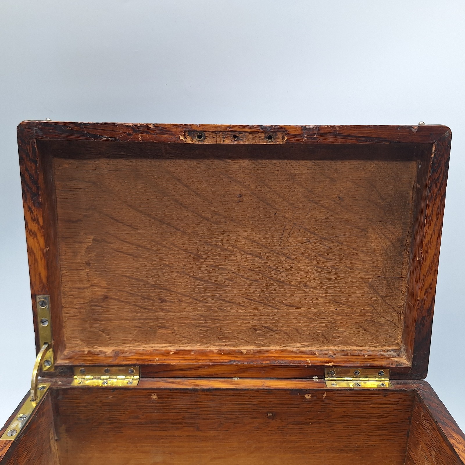 Antique Quarter Sawn Tiger Oak Silver / Flatware Chest Brass Handles Small