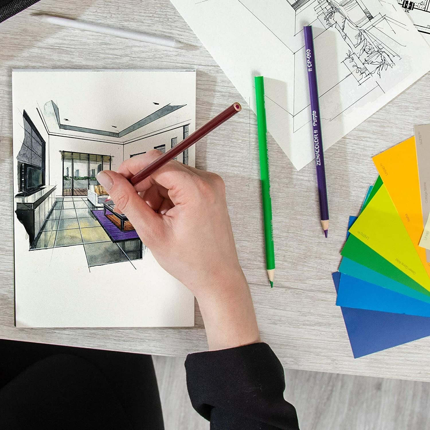 Zenacolor 72 Watercolor Pencils Professional Set, w/Brush & Metal Box