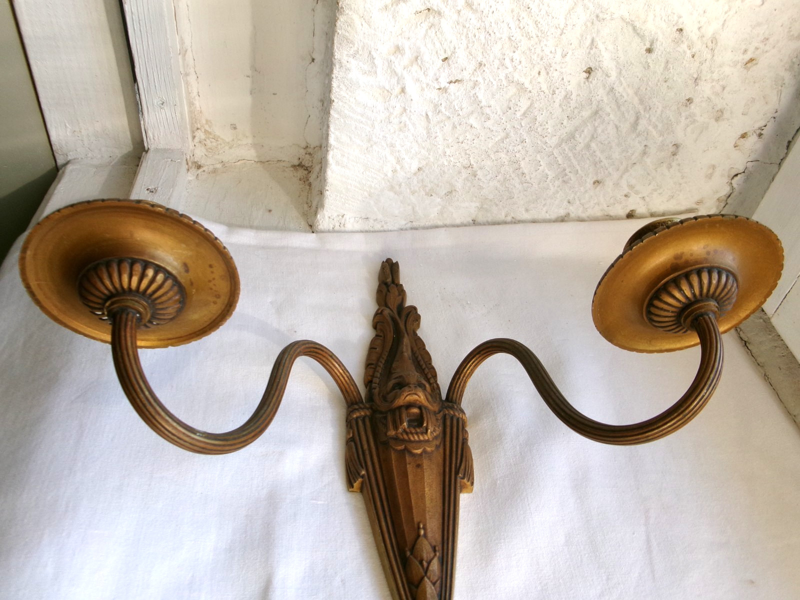 French 1 antique brass bronze wall candle holder ornately pattern