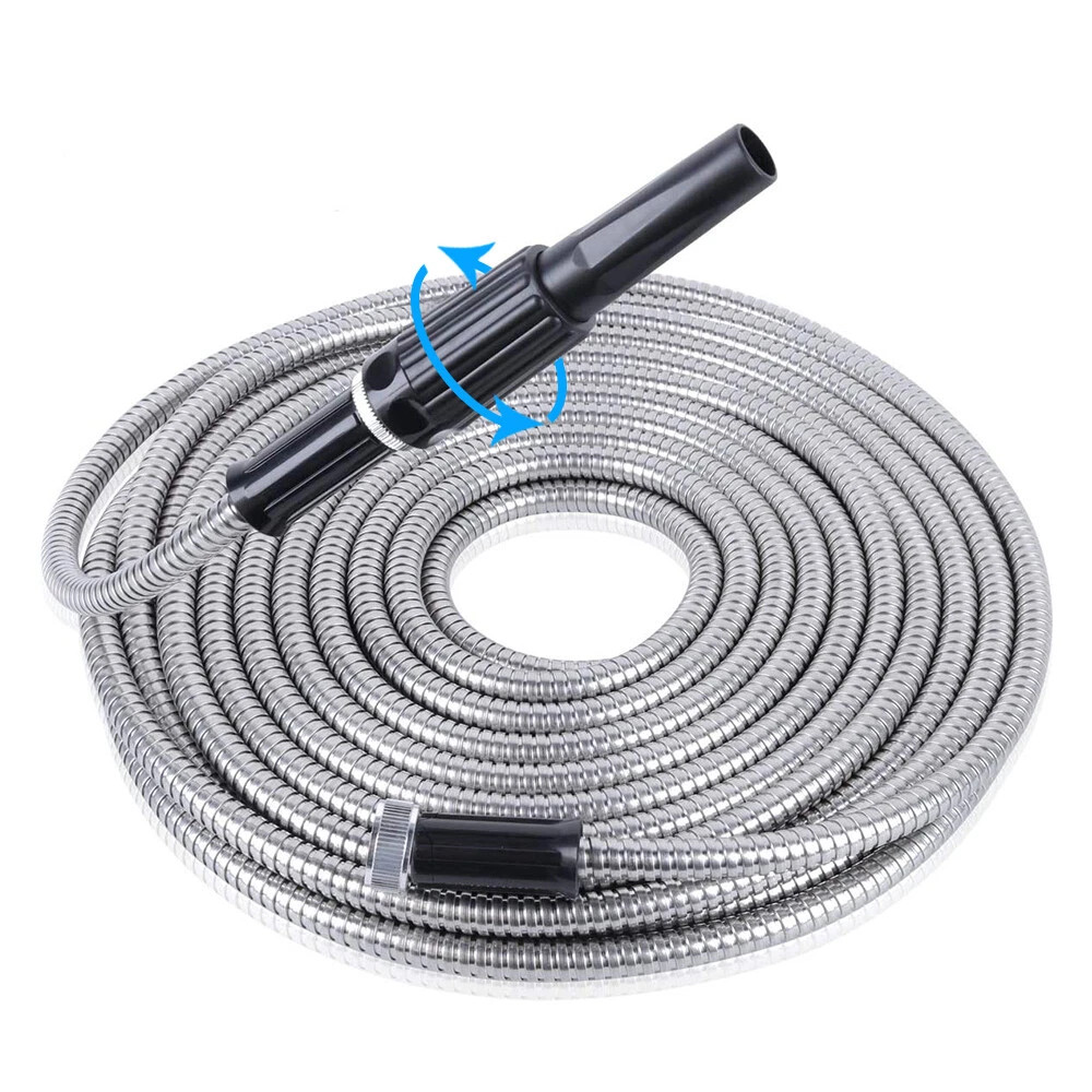 Stainless Steel Metal Garden Water Hose Pipe Flexible Lightweight 25/50/75/100FT