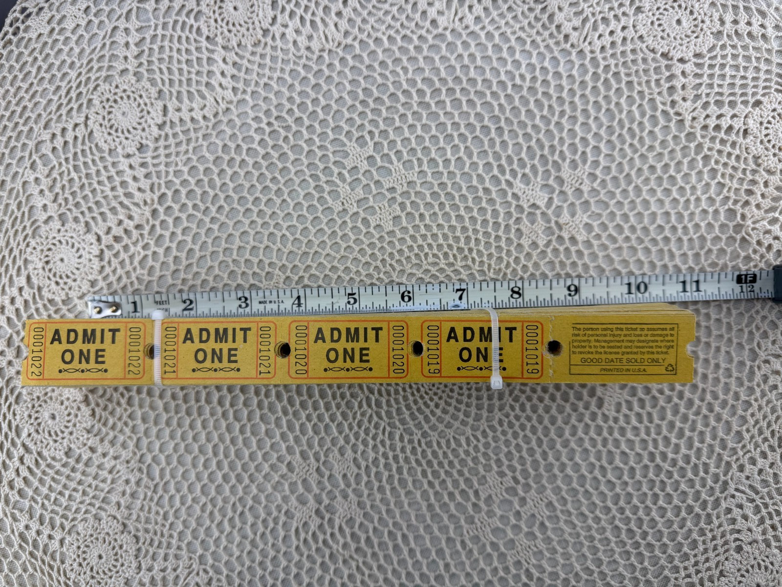 NOS Vintage Stack Yellow ADMIT ONE Numbered TICKETS Roll Admission Scrapbooking