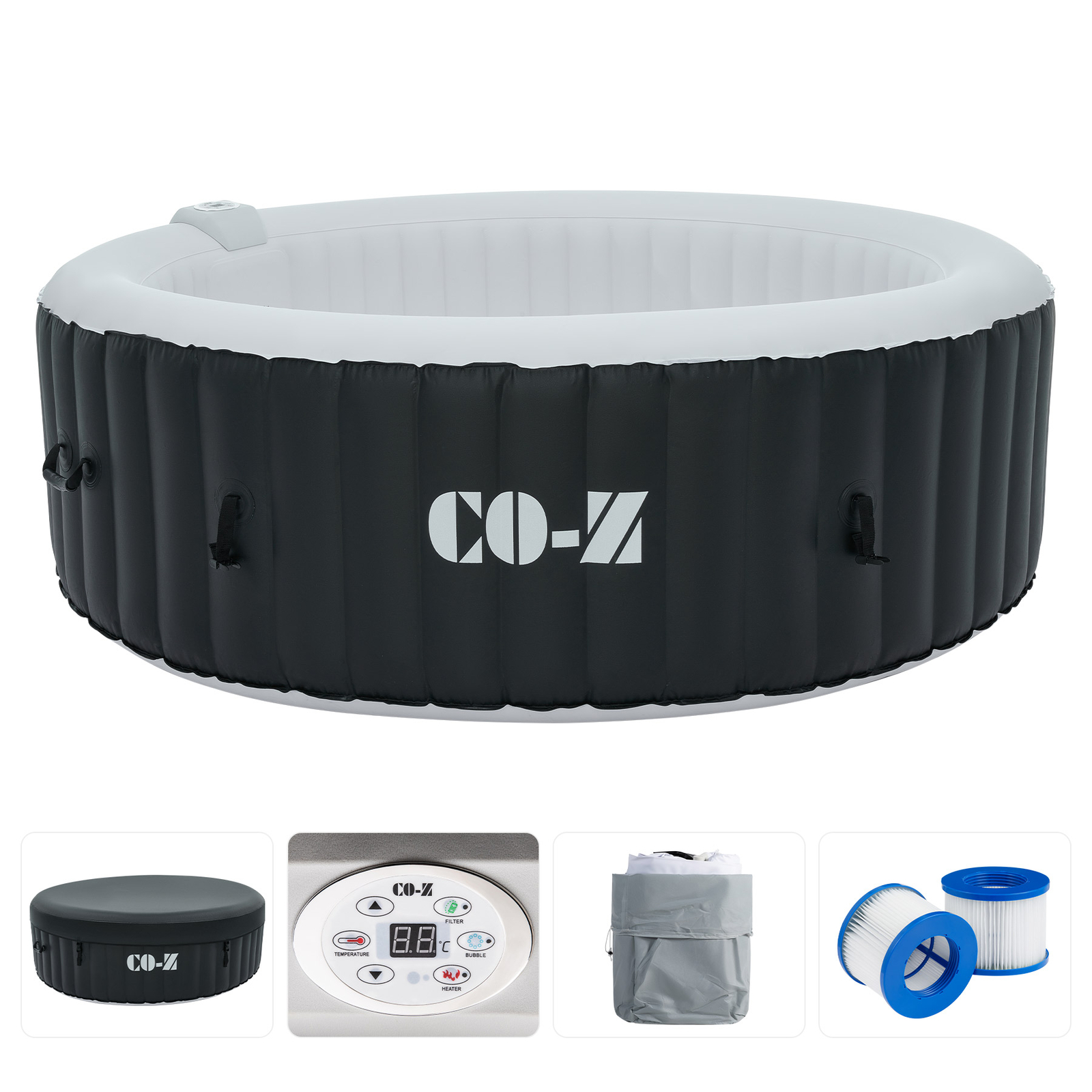 CO-Z Blow Up Hot Tub with 130 Jets for Sauna Pool Bath 6 Person Outdoor Spa Tub