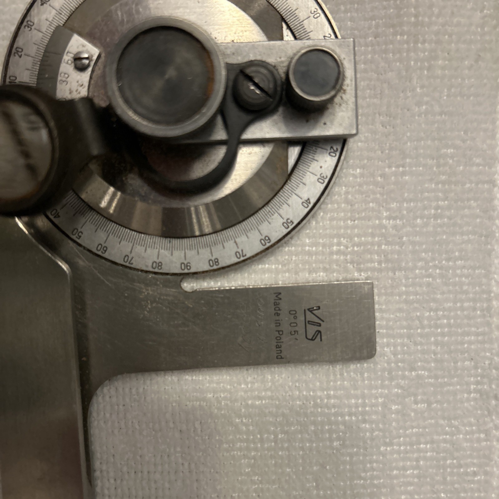 Vintage stainless steel Protractor VIN Machinists , Made in POLAND in case