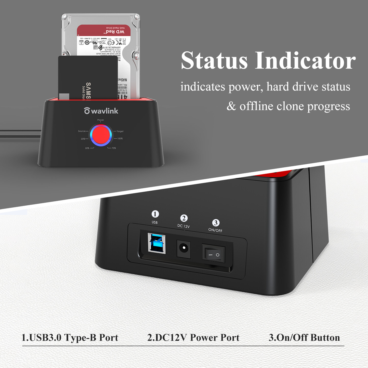 WAVLINK USB 3.0 SATA HDD SSD Docking Station Offline Clone 2.5"/3.5" Hard Drive