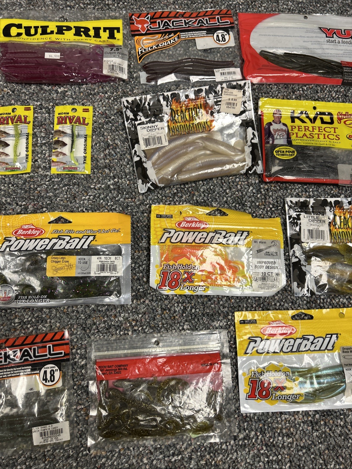 Bass Fishing Lures Soft Plastics Worm Lot RoboWorm Powerbait Yum Jackall Rival