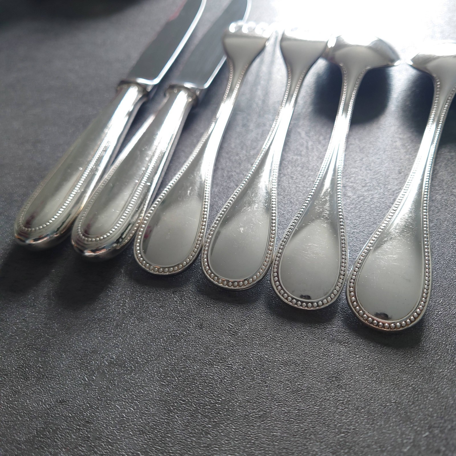 Christofle Perles 10pcs Silverplate Flatware Standard Knife Fork Spoon Very Good
