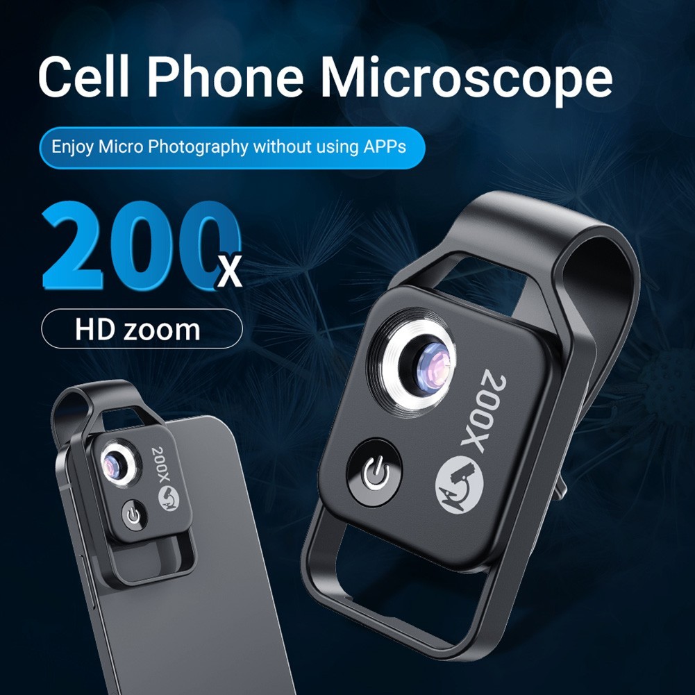 200X Phone Mini Pocket Microscope with LED Light/Universal Clip, Nano Zoom Porta