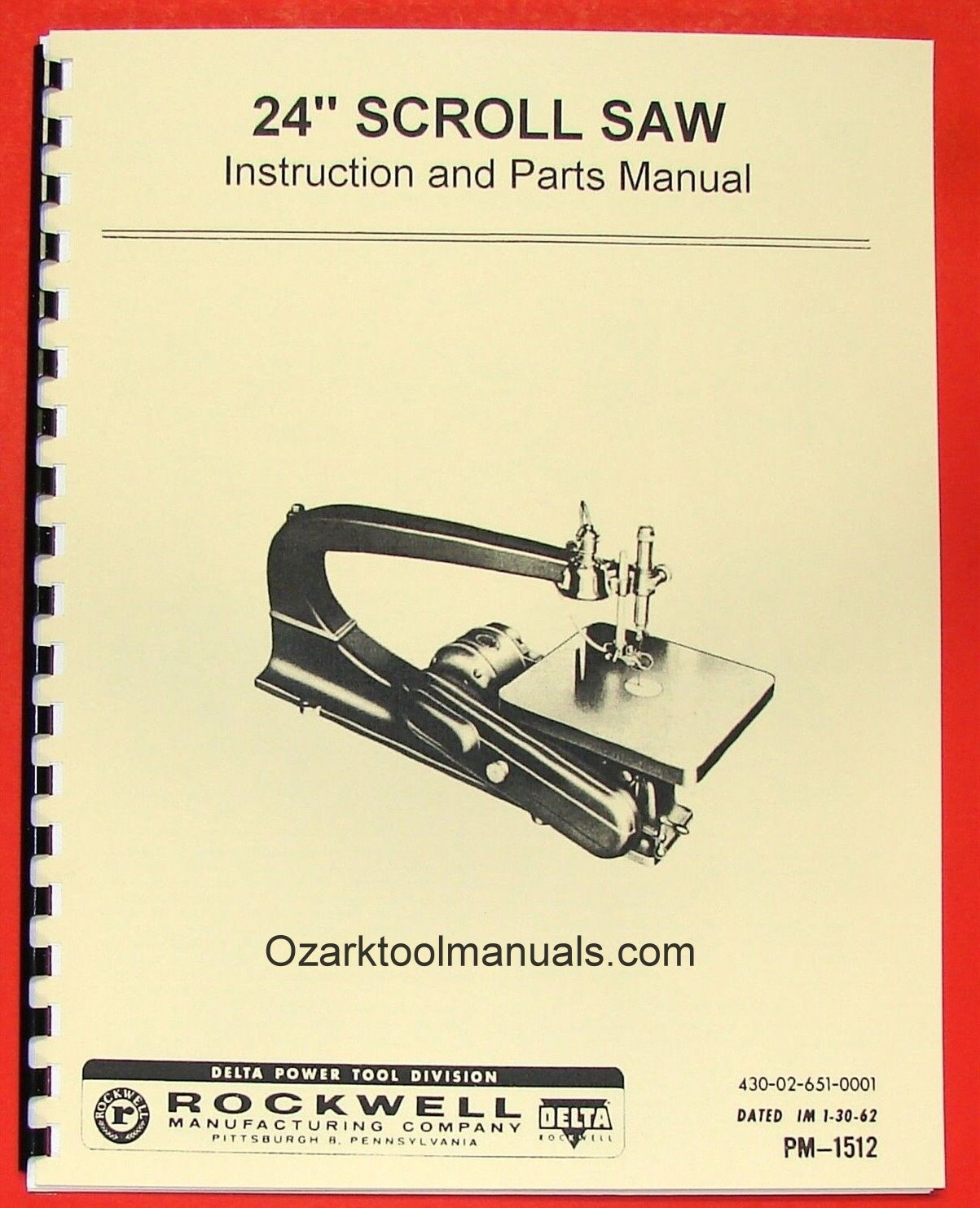 ROCKWELL-Delta 24" Scroll/Jig Saw Owner Operator's & Parts Manual 0628