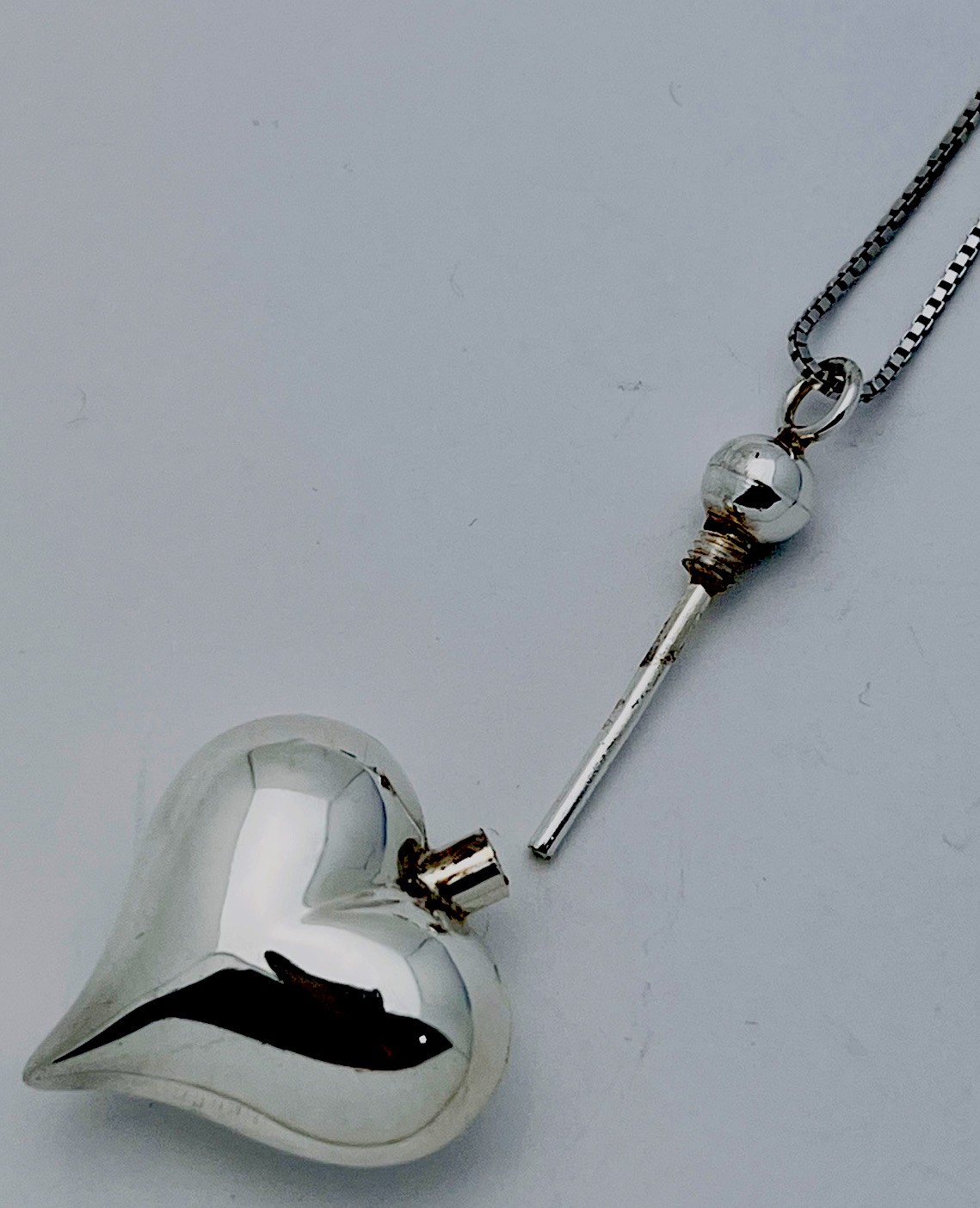 925 Sterling Silver 8 Gram Polished Puffed Heart Perfume Bottle Necklace 24”