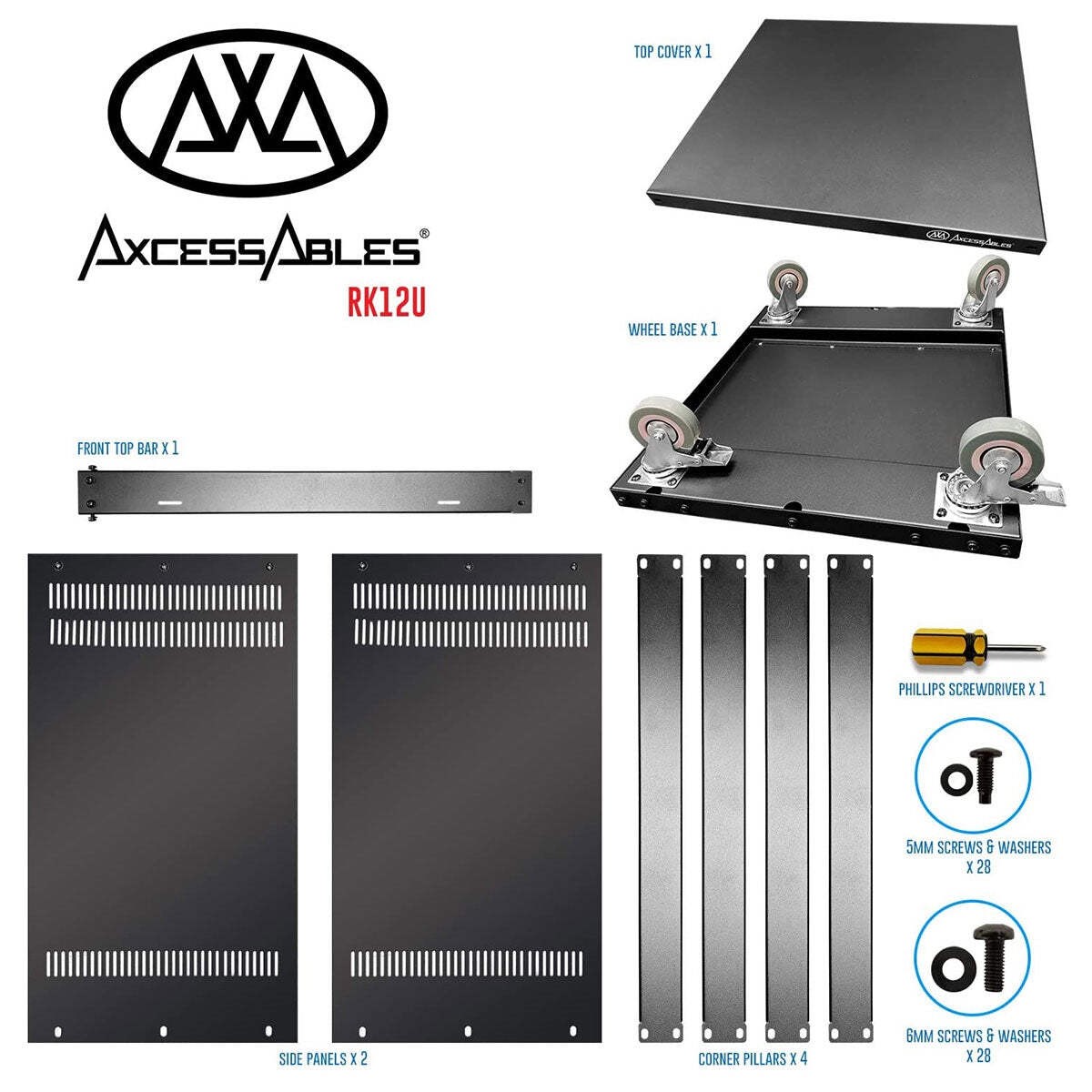 AxcessAbles 12U 19-Inch AV Rolling Equipment Rack Cabinet with Locking Wheels