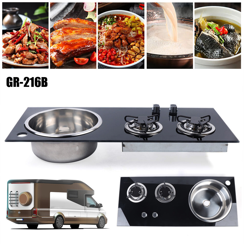 PortableBoat Caravan RV Camper 2 Burners LPG Gas Stove Hob and Sink Combo Black