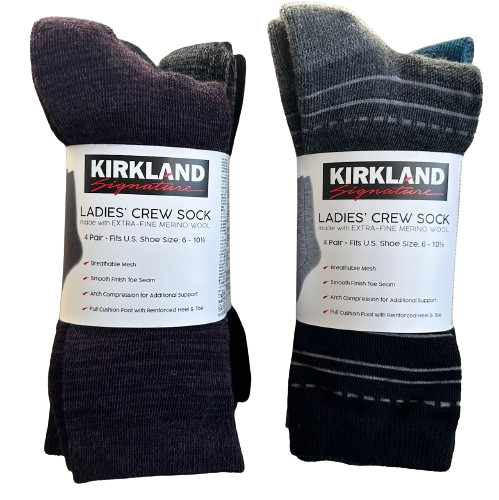 4 Pairs Kirkland Signature Women Ladies Extra Fine Merino Wool Blend Crew Socks