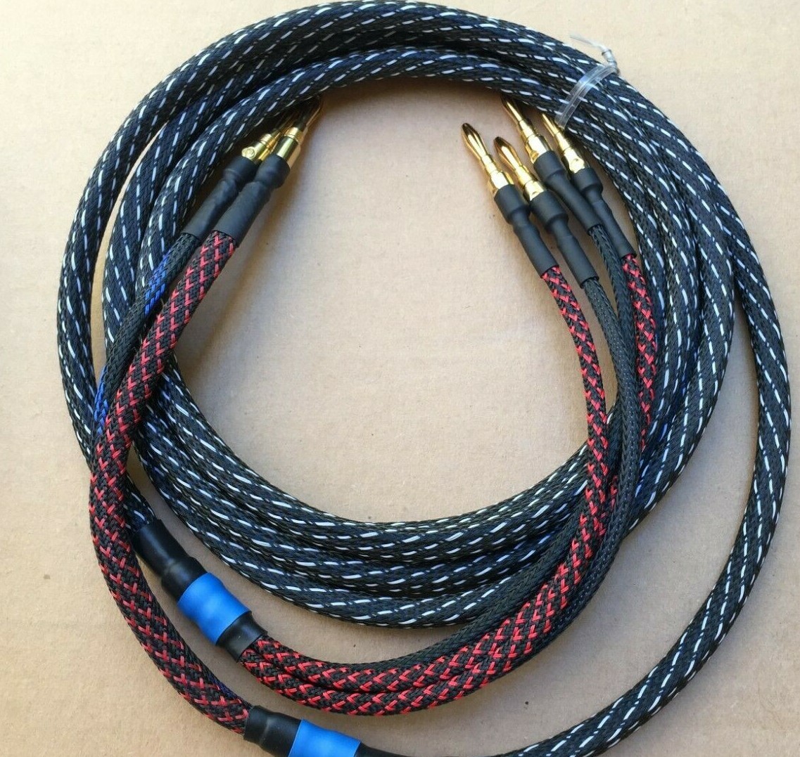 6ft-50'FT Pure Copper BiWire Speaker USA Cable 1 Pair, 2x11AWG to 4X14AWG Banana