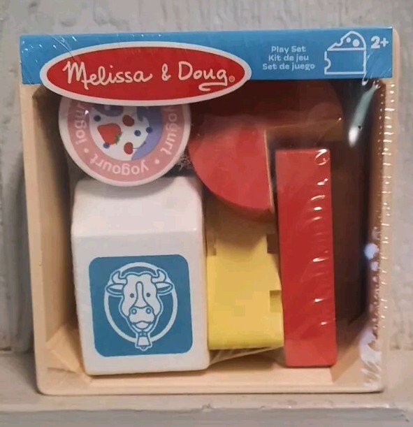 Melissa & Doug Dairy Food Group Wooden Playset~Milk, Butter, 2 Cheeses, Yogurt