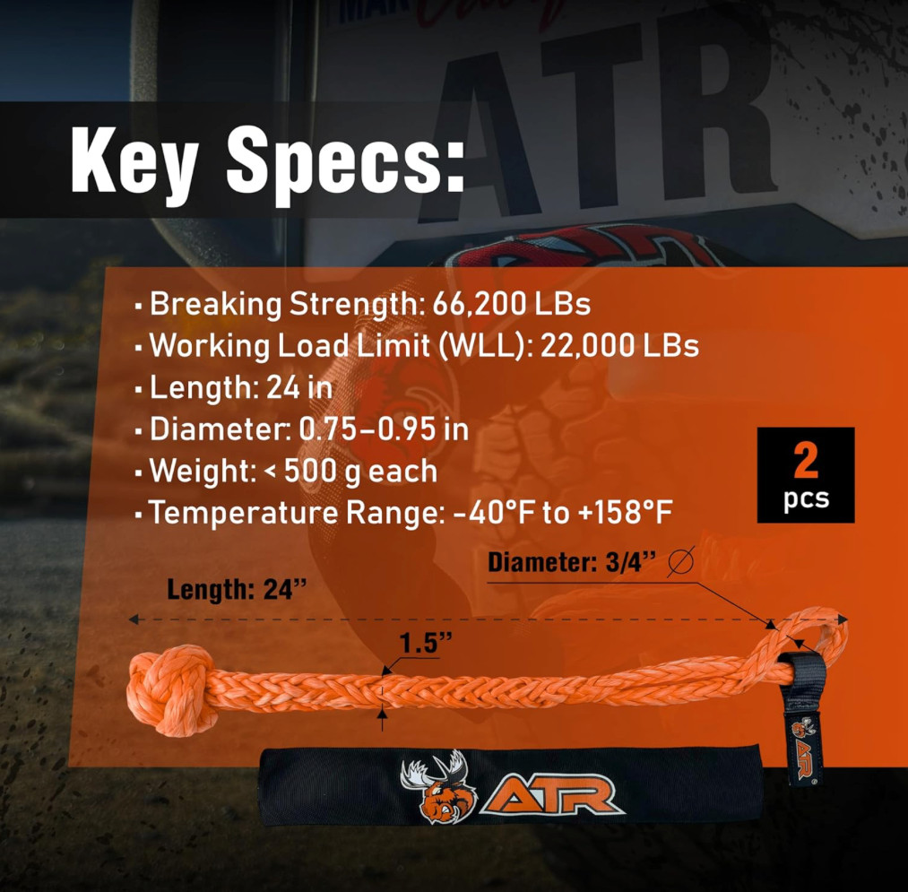 ATR Soft Shackle 3/4 x 24 in 66,200 lbs Heavy Duty Synthetic Rope