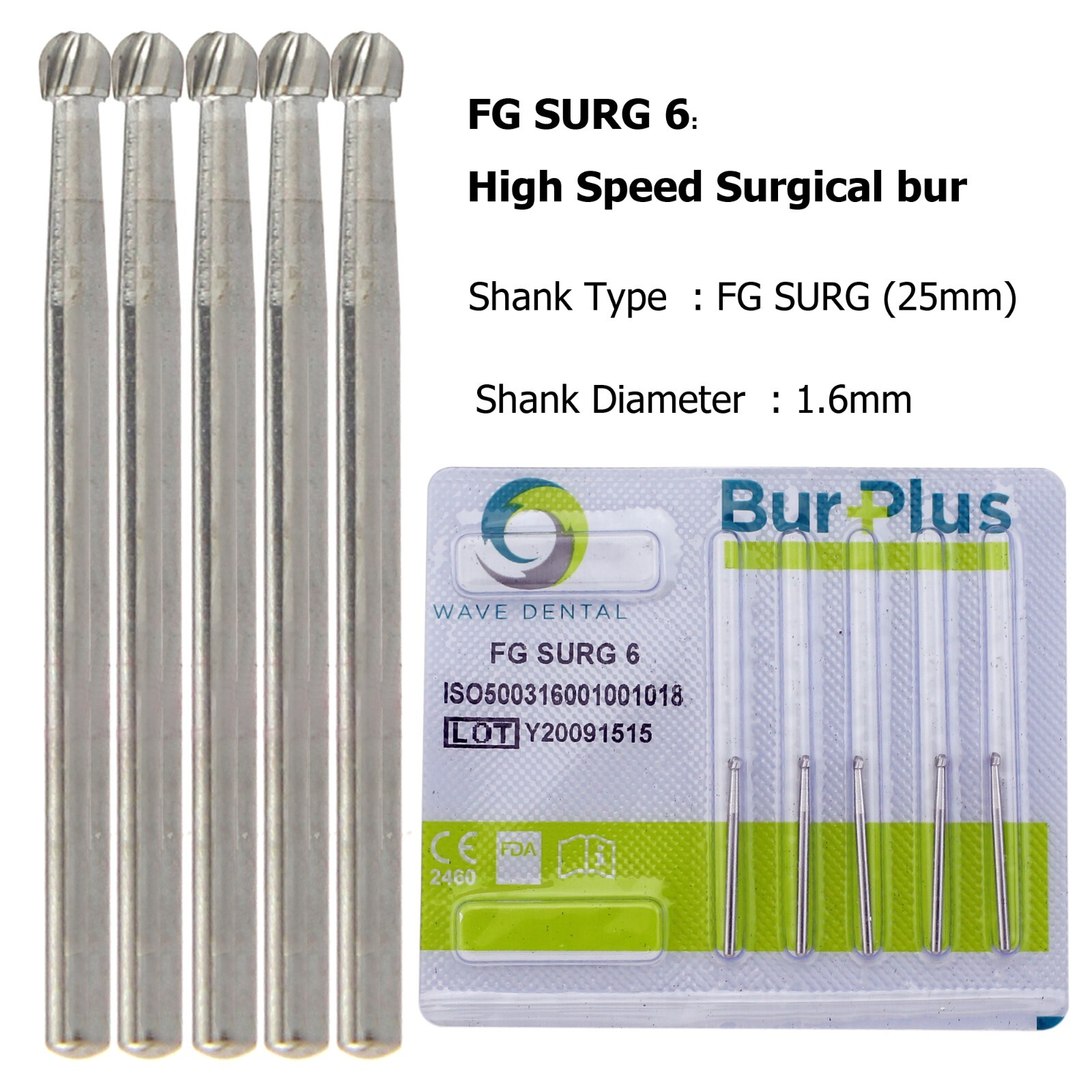 Wave Dental Surgical Burs 25mm Carbide Bur Friction Grip FG Round For High Speed