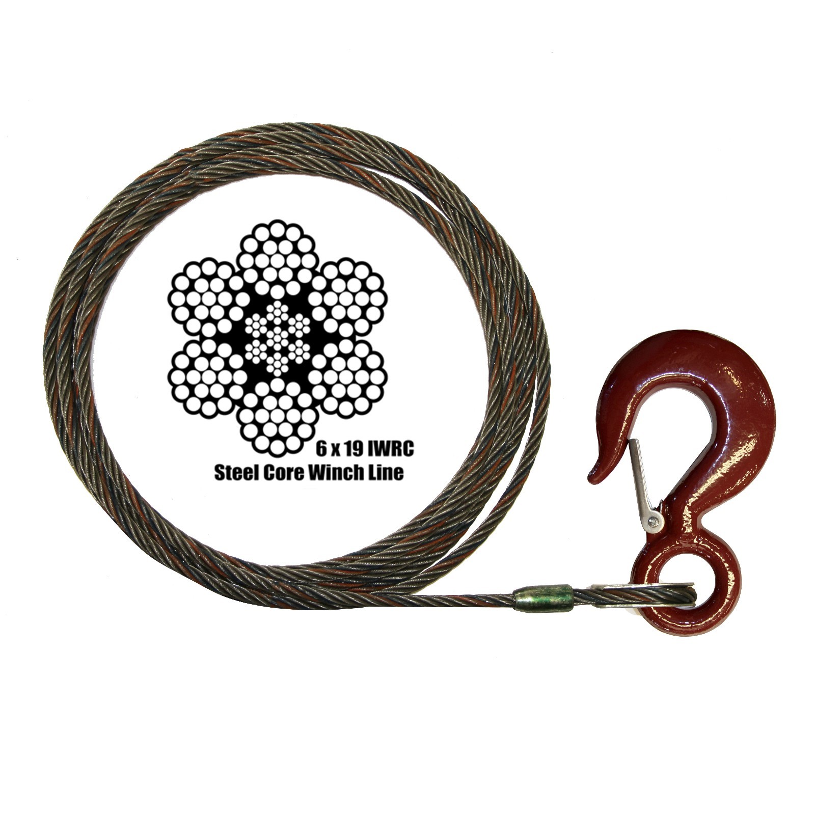 3/8" Tow Cable 150 FT Winch Line Fixed Hook with Latch USA Made Wrecker Tagged