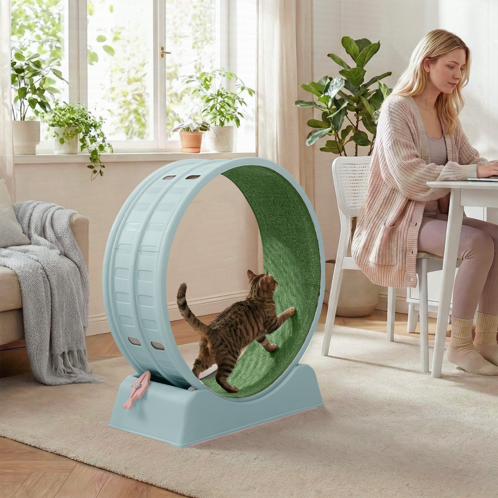 30in Cats Exercise Wheel with Lock Large Light Blue Treadmill Wheel for Indoor