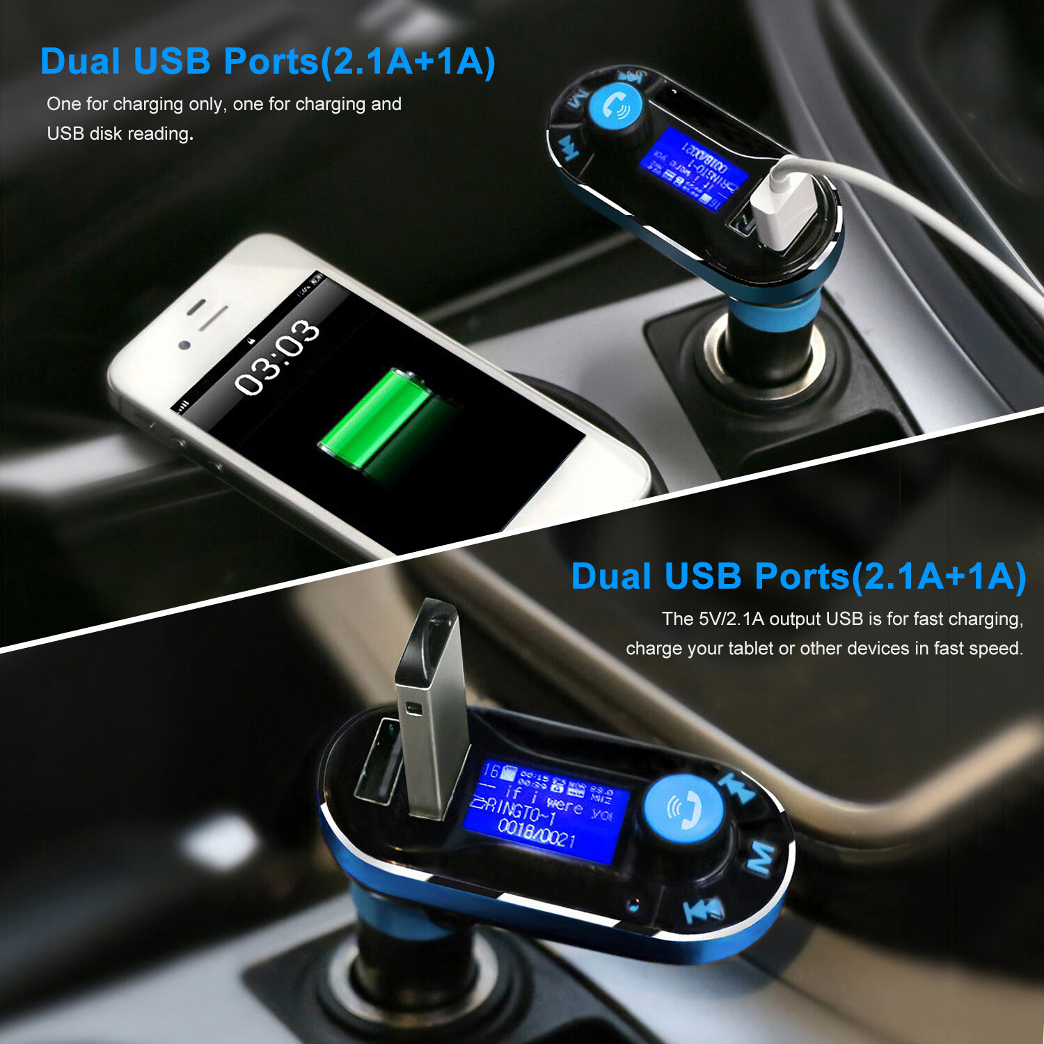 Wireless Car Kit MP3 Player FM Transmitter Radio 2 USB Ports Charger Hands free