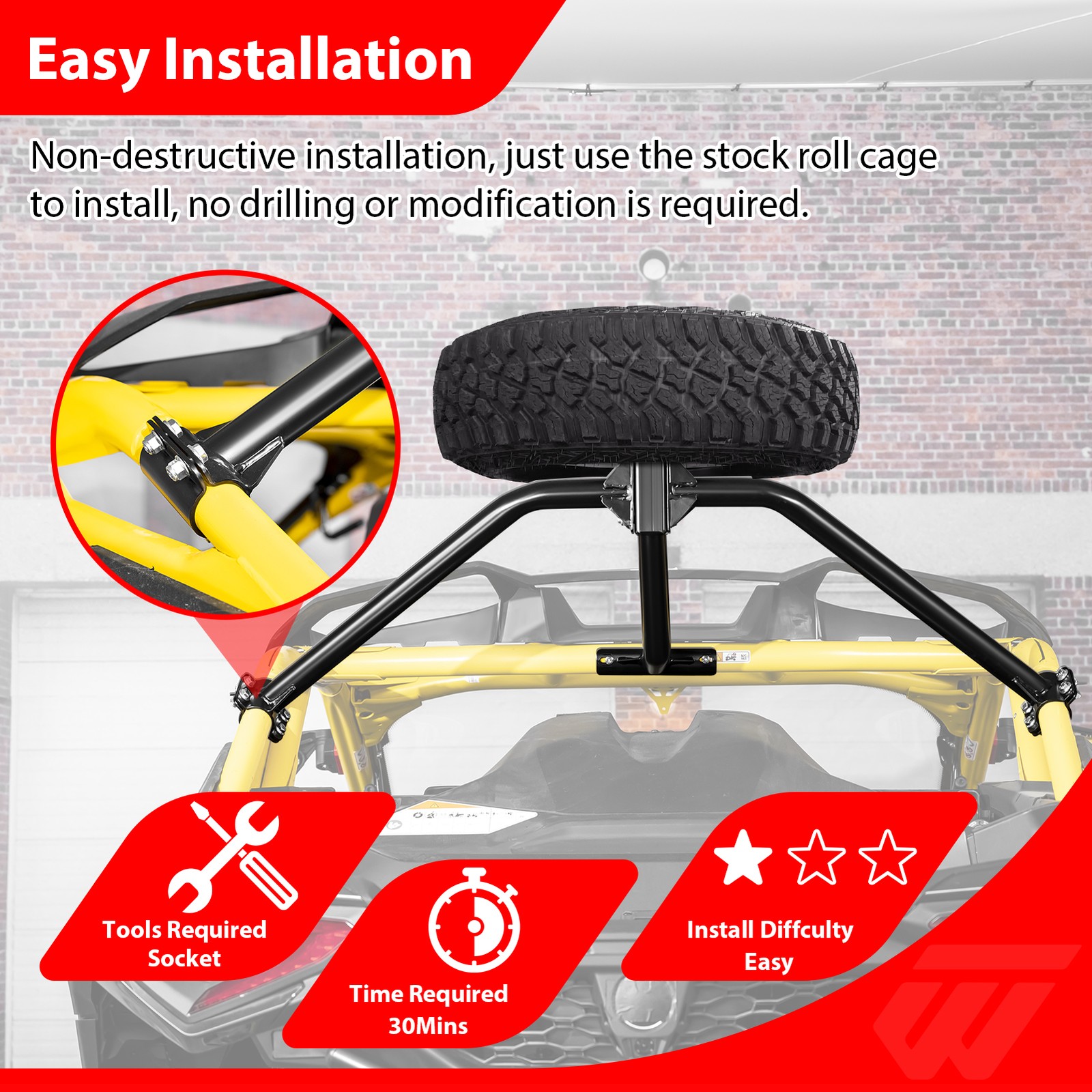 For Can Am Maverick R /R Max UTV Steel Spare Tire Carrier Mount Rack 2024-2025