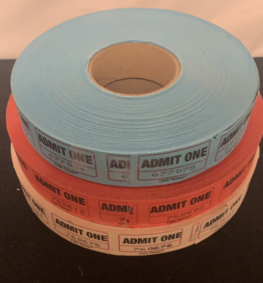 #360 Three Rolls Of Tickets Red White & Blue Single Admit ONE