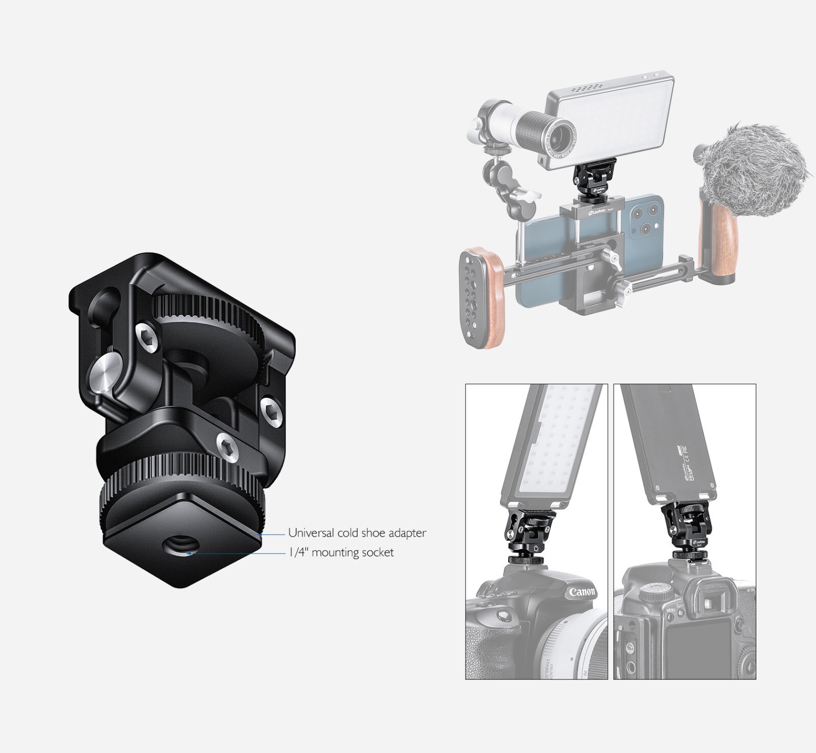 Leofoto FA-17 Swivel Head for Camera Hot Shoe 1/4"