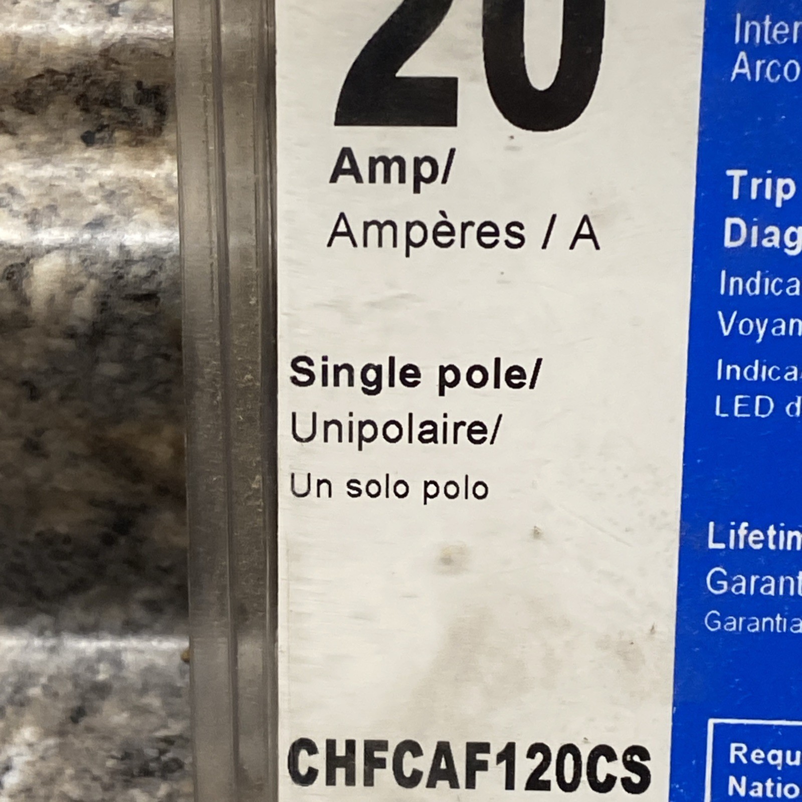 Eaton 20 amp single pole combination arc fault circiut breaker CHCAF120CS NOS