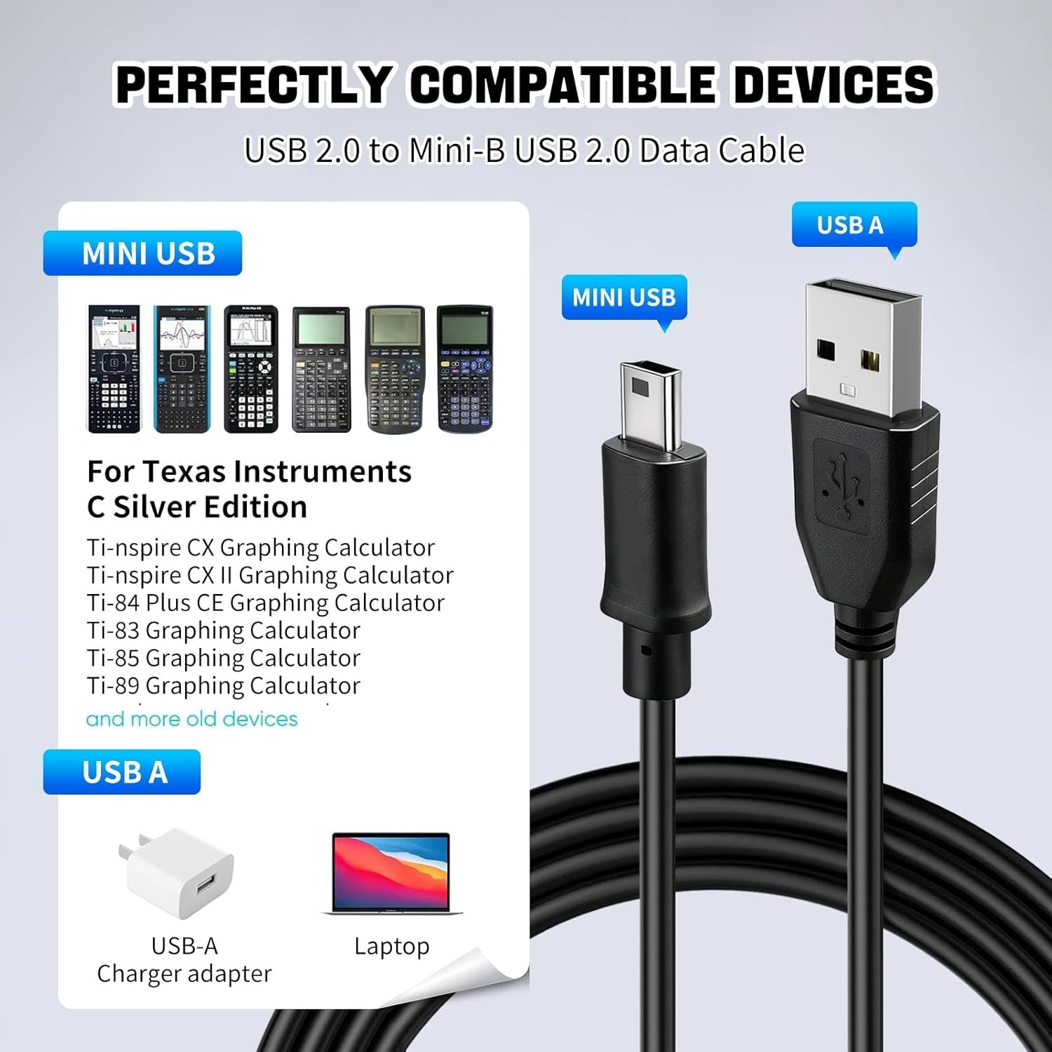 Ti-84 Plus ce Charger, ti84 Charger Cable for Texas Instruments Black