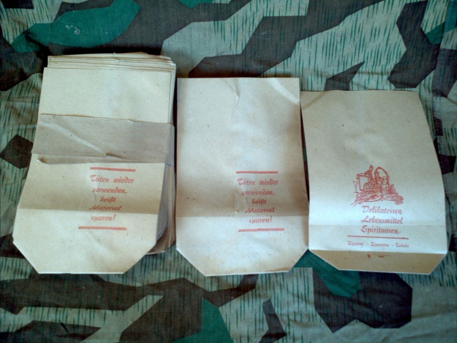 Original WWII German Material Sparen! Paper Shopping Bags 1940s Ration Homefront