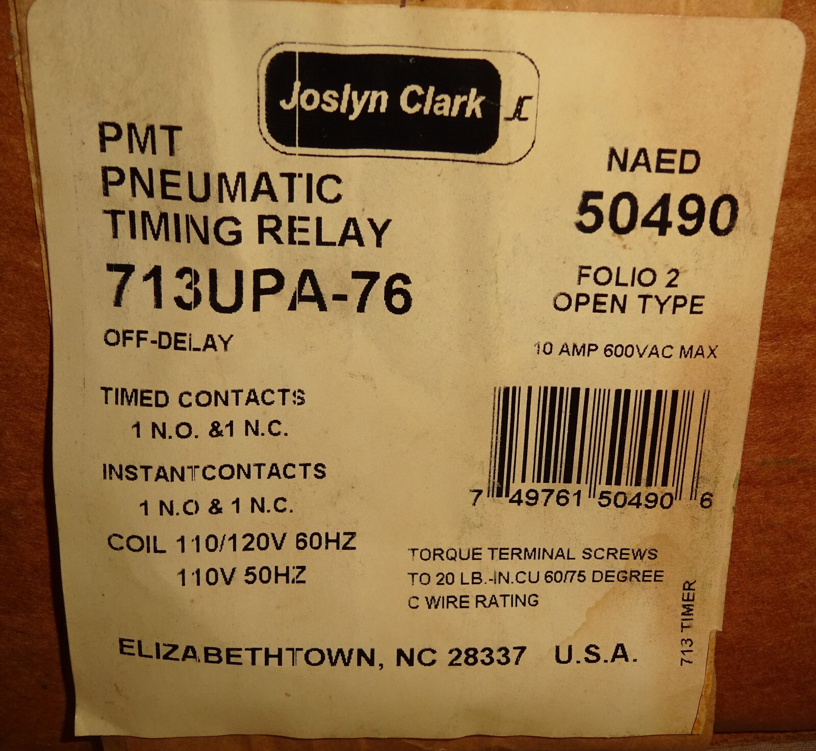 Joslyn Clark 713UPA-76 PMT Pneumatic Timing Relay 713UPA76 NEW