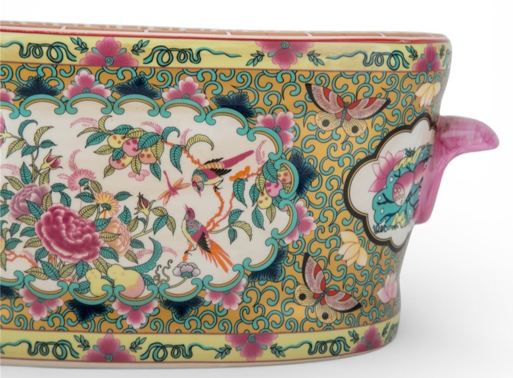 Vintage Style Chinese Rose Medallion Footbath Planter-14.5'' x 6.5''H