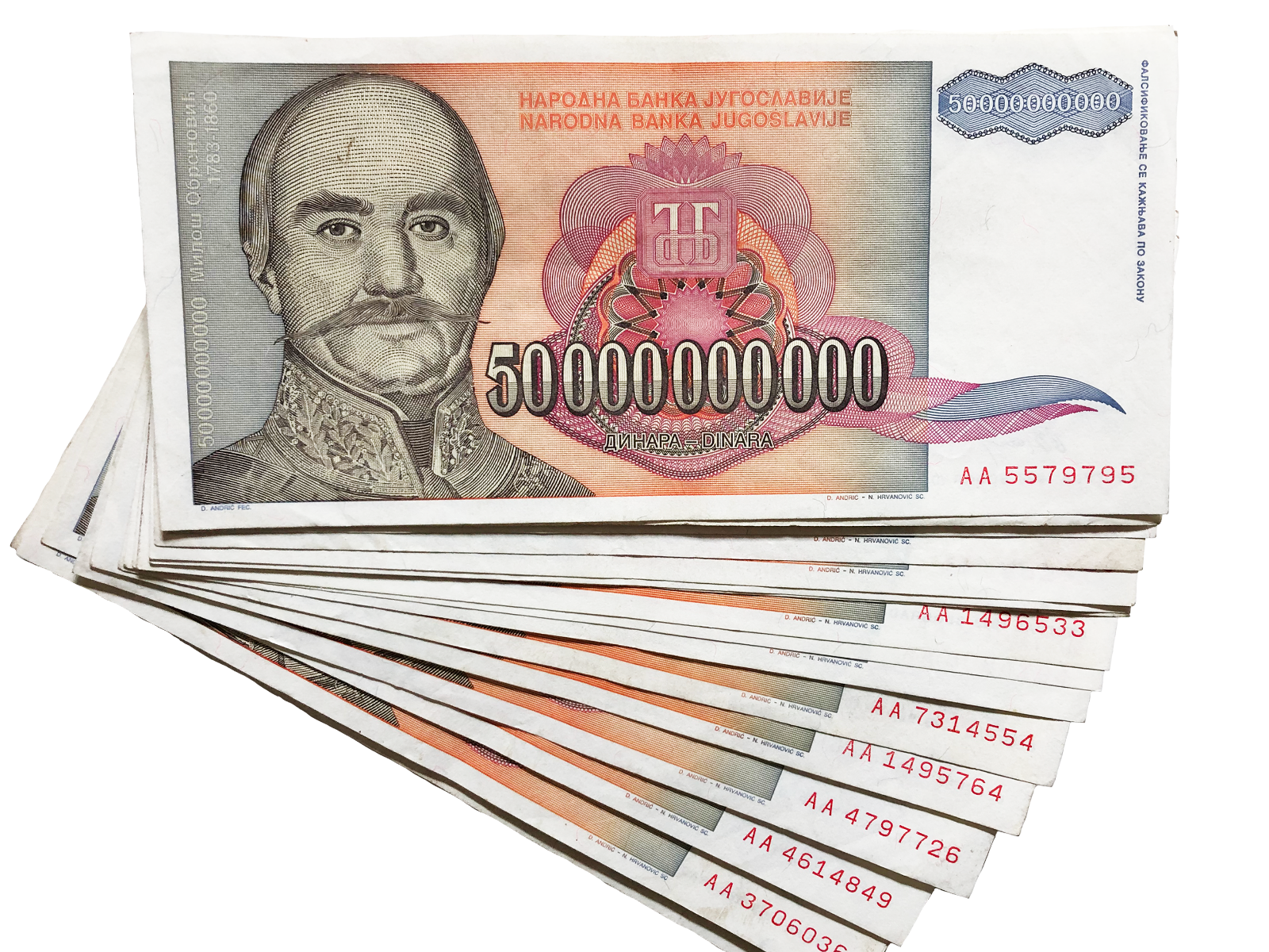 Yugoslavia 5 50 500 Billion Dinara 1993 Banknotes Hyperinflation Currency
