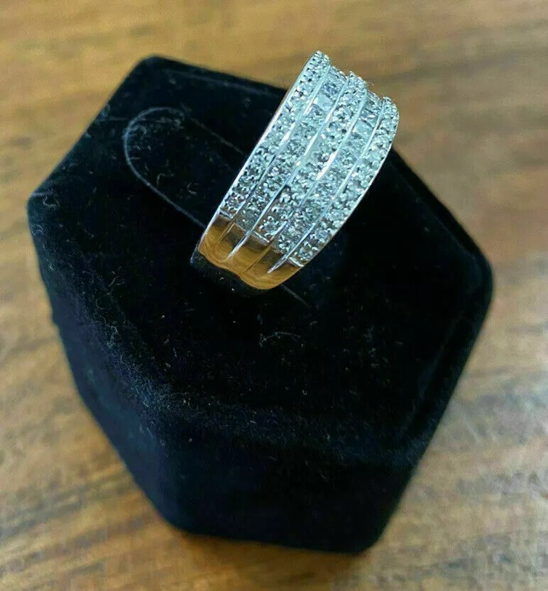 Wedding Band For Men Channel Set 3.35Ct Round Cut Diamond Solid 14K White Gold