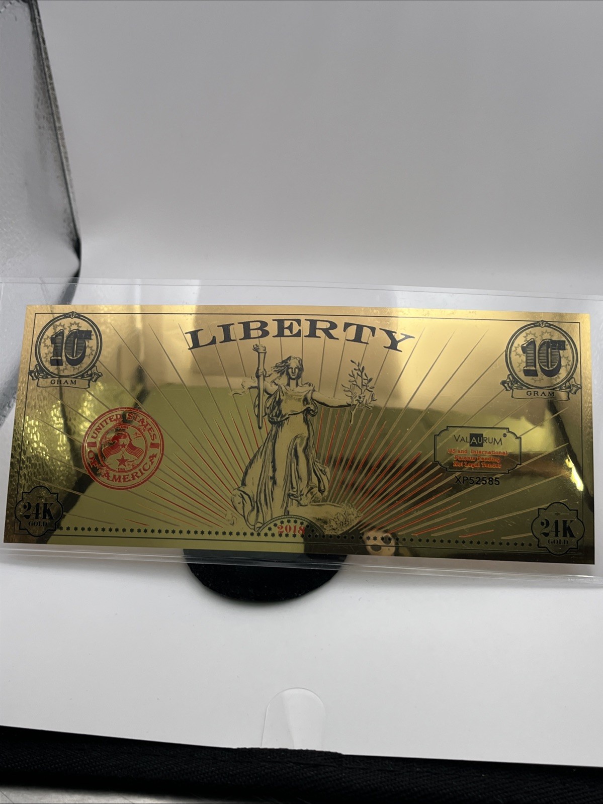 2018 ValAUrum Liberty Gold Note - 1/10 Gram 24K Gold Note Limited Edition - Mint