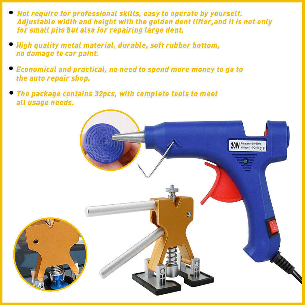 32 PCS Dent Paintless Car Repair Puller Kit Remover Lifter Dint Hail Damage Tool