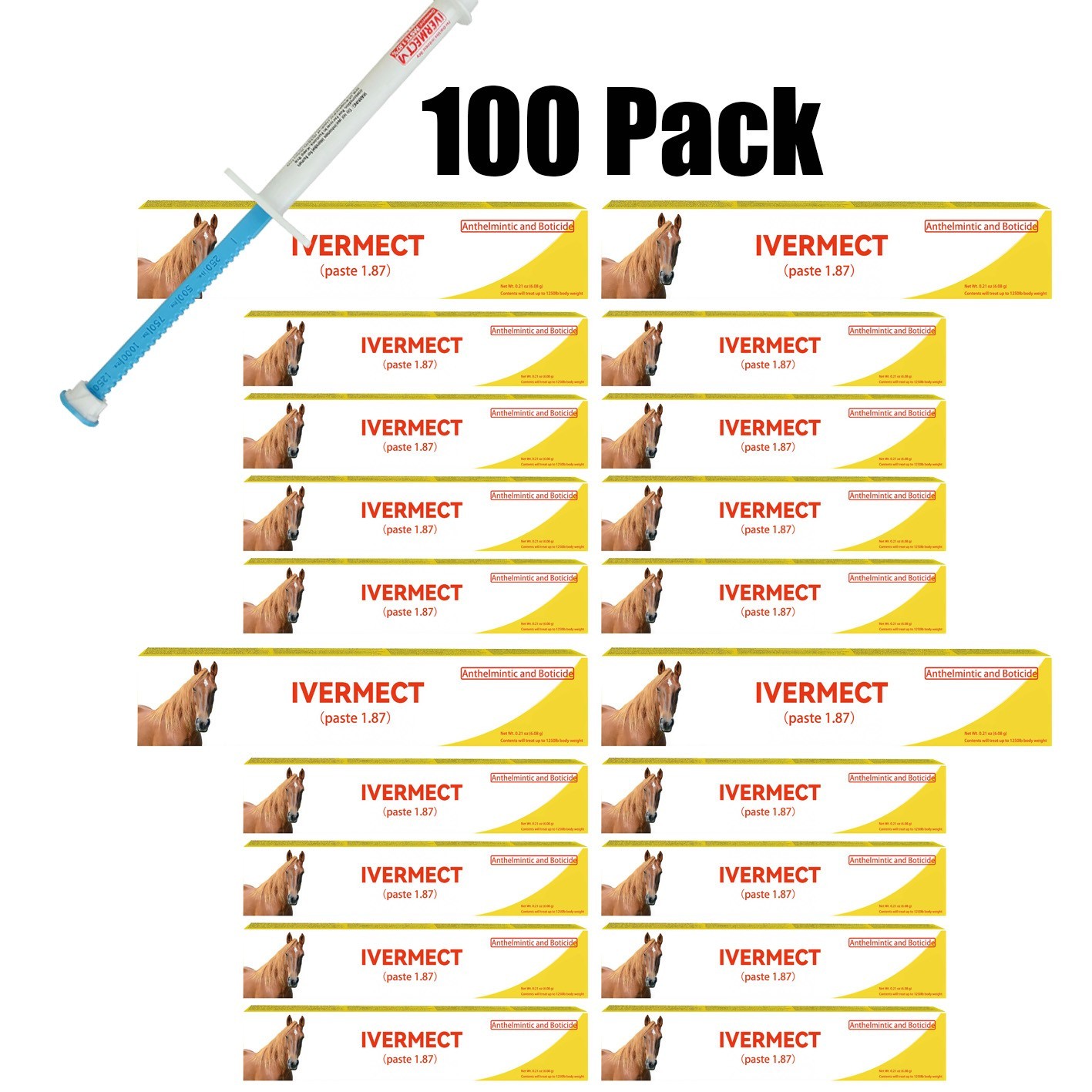 NEW 100 Pack In Box Paste Horse Dewormer Apple Flavor wormer EXP 01/2028