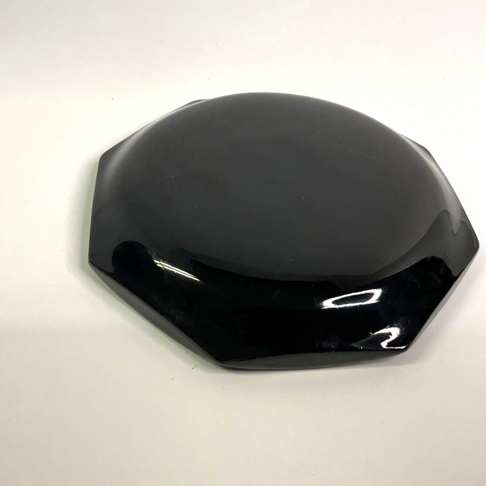 Vintage Asian Black with Red/Copper Lacquerware Octagonal Handpainted Feather 5”